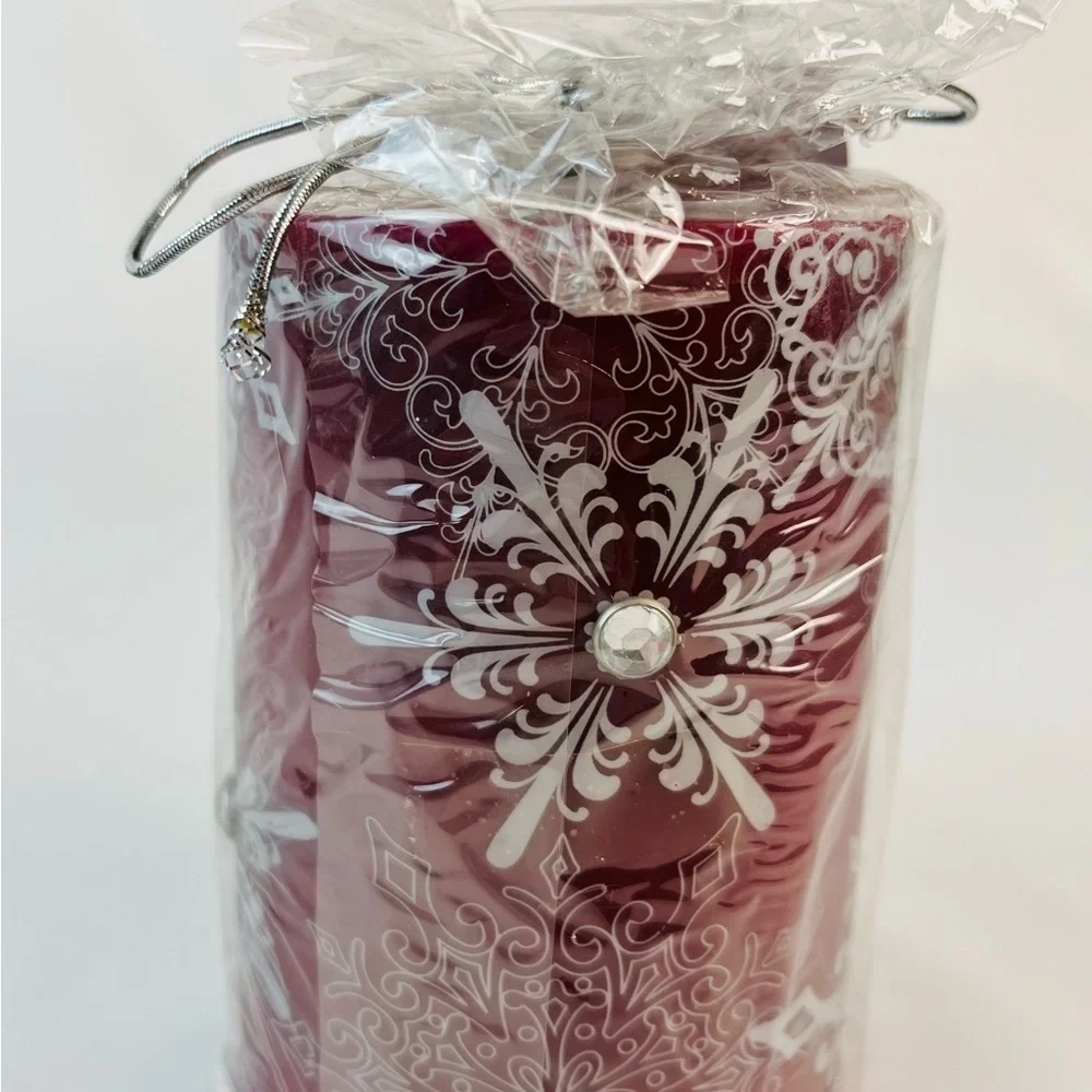 NEW Pier 1 Imports Snowflake Gem Holiday Glam Candles Deep Red/Burgundy Silver